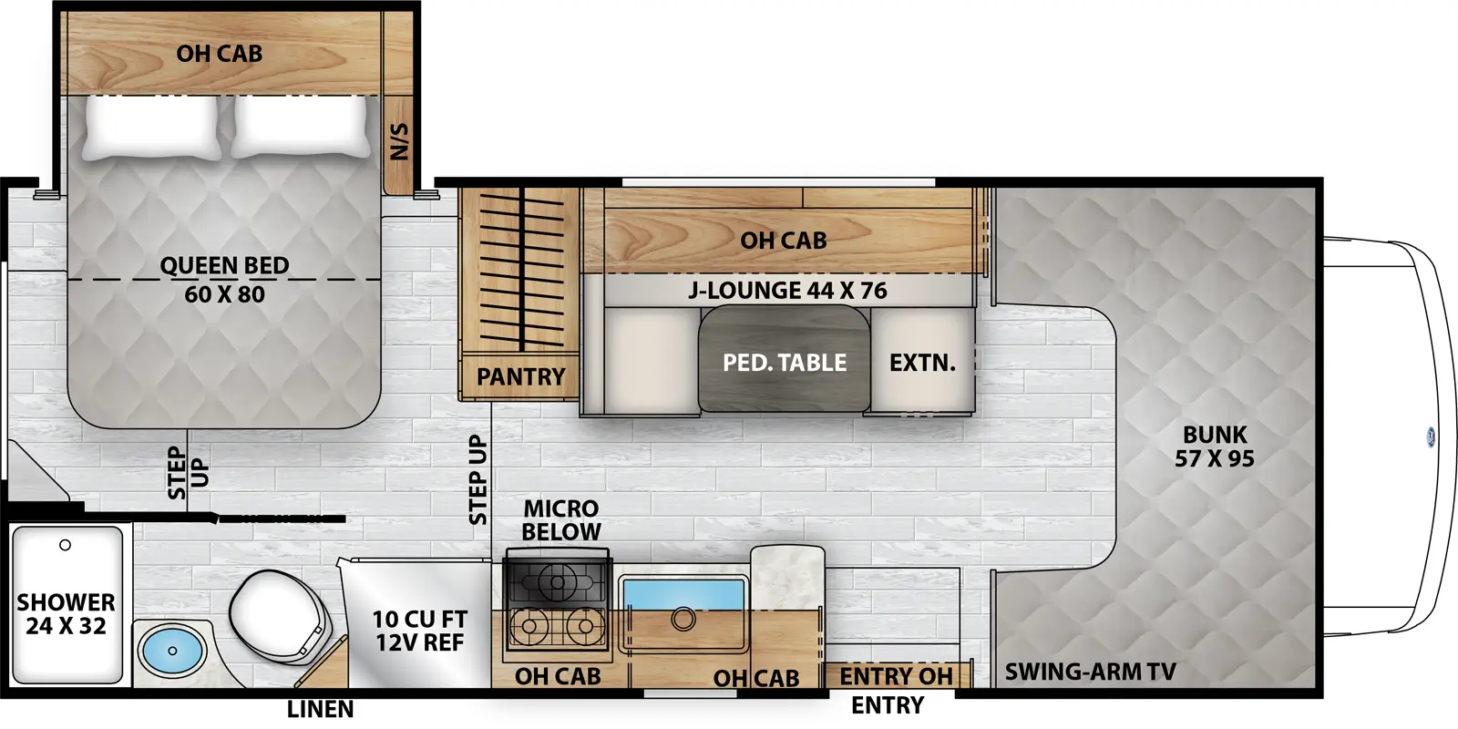 The Freelander 21RSS - Ford E-350 floorplan has one entry and one slide out. Exterior features include: 15' awning. Interiors features include: bunk over cab.